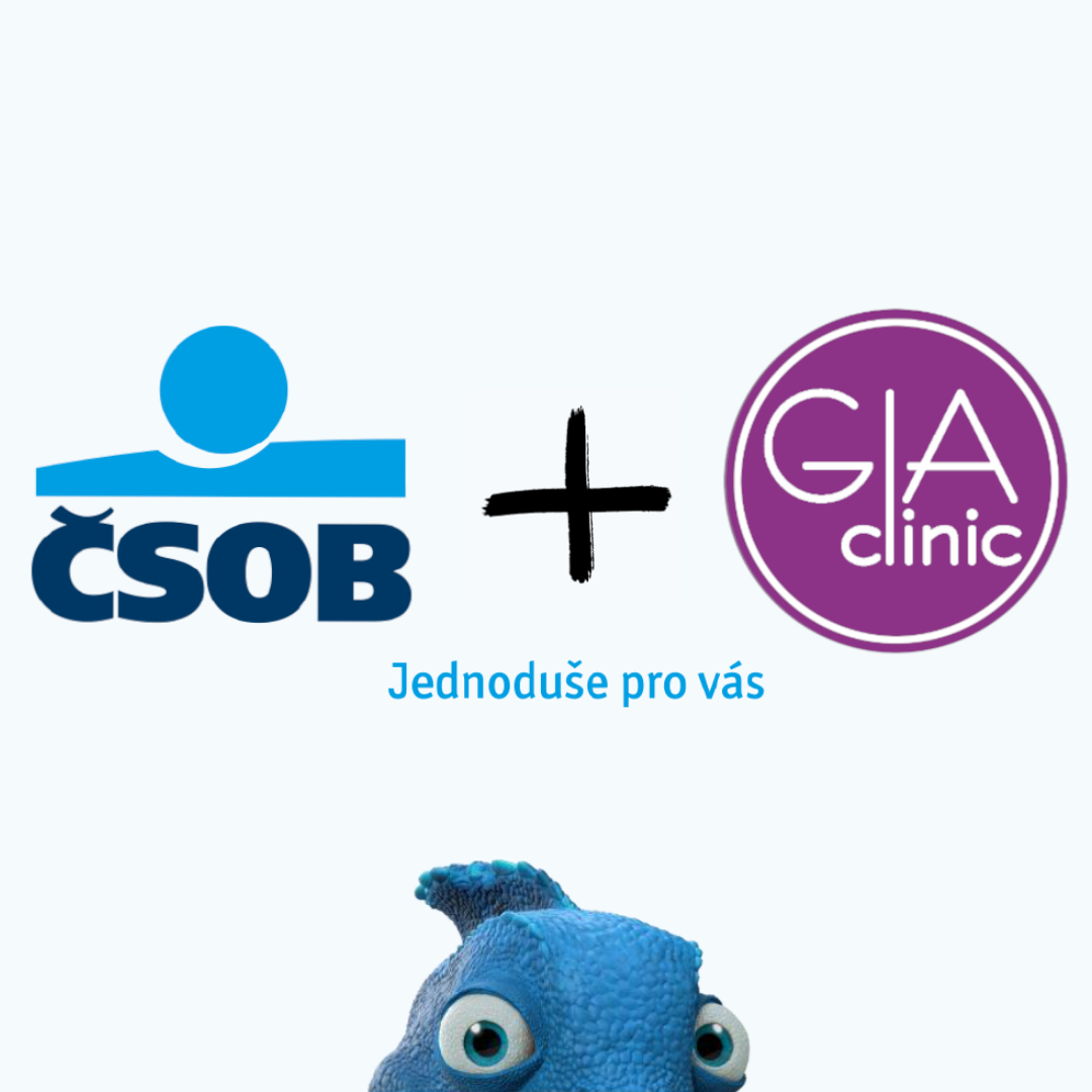Loga ČSOB banky a GIA Clinic s textem Jednoduše pro vás, symbolizující možnost financování zákroků na splátky.